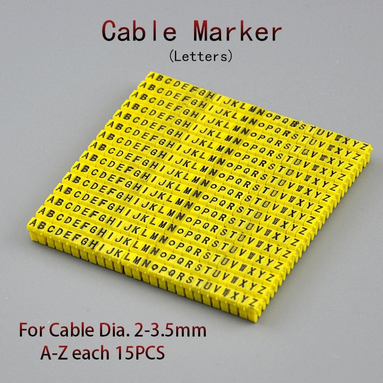 390 pcs 케이블 마커 1.5 sqmm 노란색 문자 a에서 z까지 각 15 pcs 전선을 구별